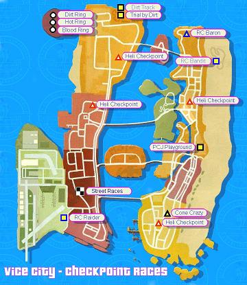 Mapa de corridas do do GTA Vice City
