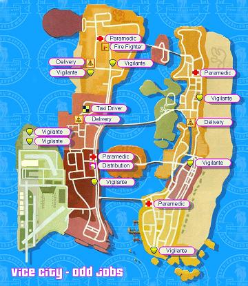 Mapa de trabalhos do do GTA Vice City
