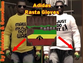 Skin das luvas rastafari