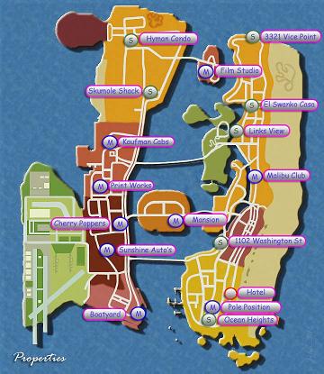 Mapa de casas para salvar o jogo do do GTA Vice City