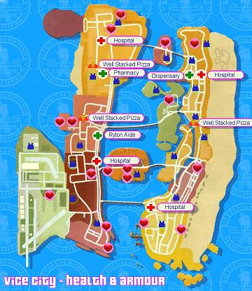 Mapa de vidas e armaduras do do GTA Vice City