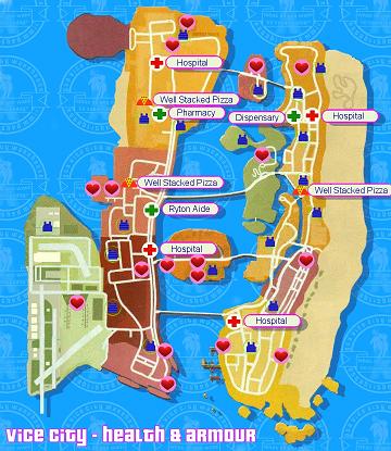 Mapa de vidas e armaduras do do GTA Vice City