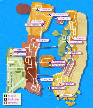 Mapa de helicpteros e barcos do do GTA Vice City