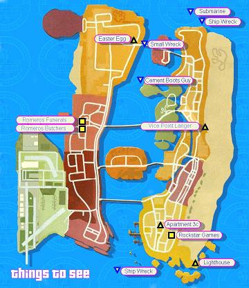 Mapa de lugares interessantes do do GTA Vice City